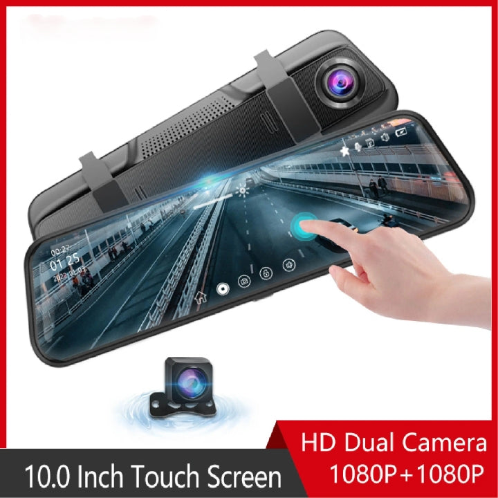 MirrorCam10™ – 10" Touchscreen Dash Cam with Front & Rear Recording