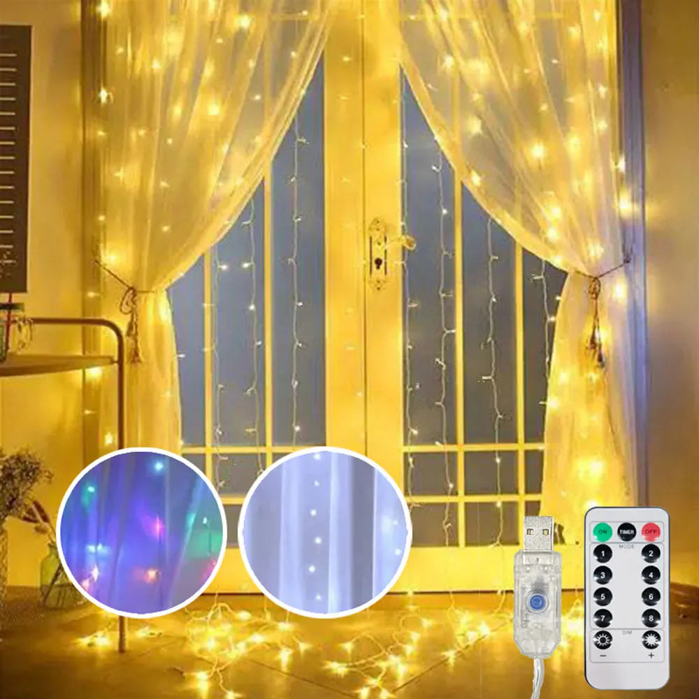TwinkleGlow USB Curtain String Lights