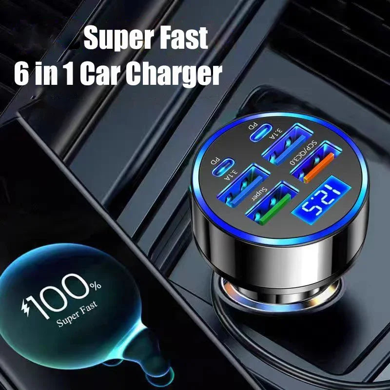 ChargePro™ 6-in-1 USB-C Car Charger – Fast & Smart Charging