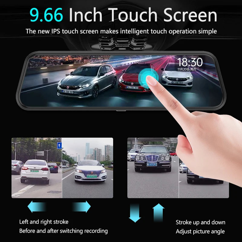MirrorCam10™ – 10" Touchscreen Dash Cam with Front & Rear Recording