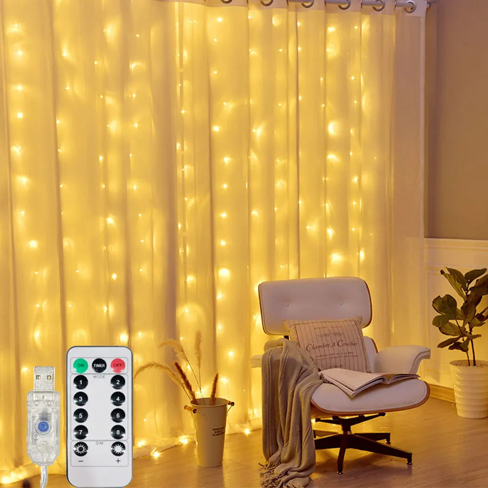 TwinkleGlow USB Curtain String Lights