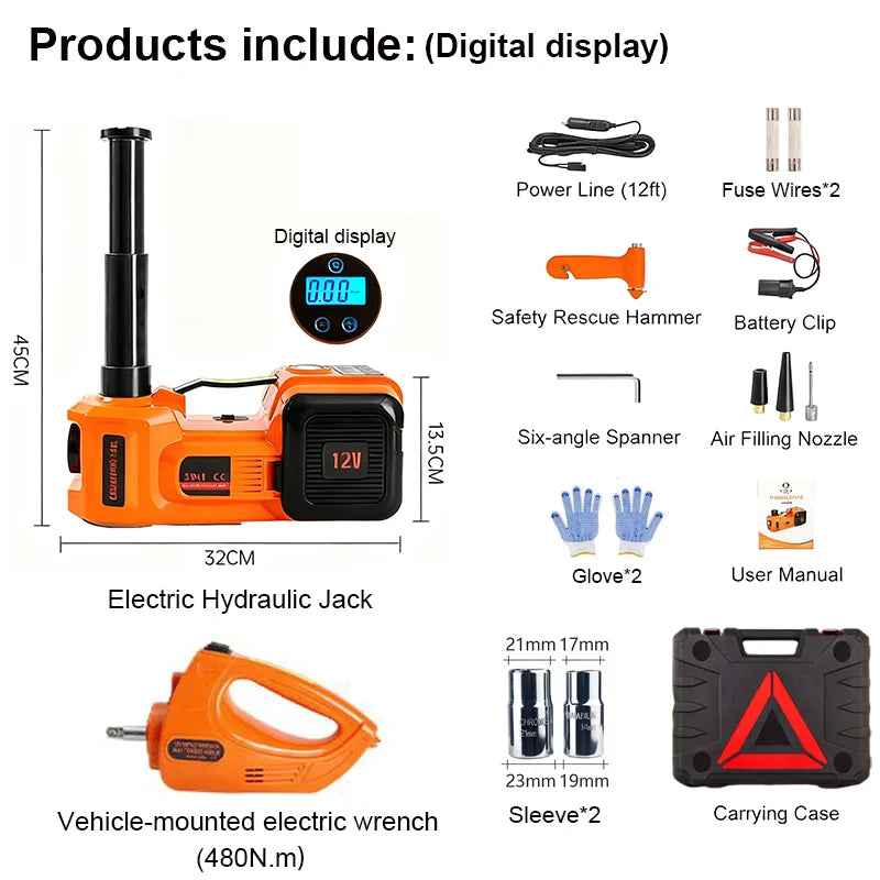 Electric Car Jack 5T – Lift, Inflate & Shine!