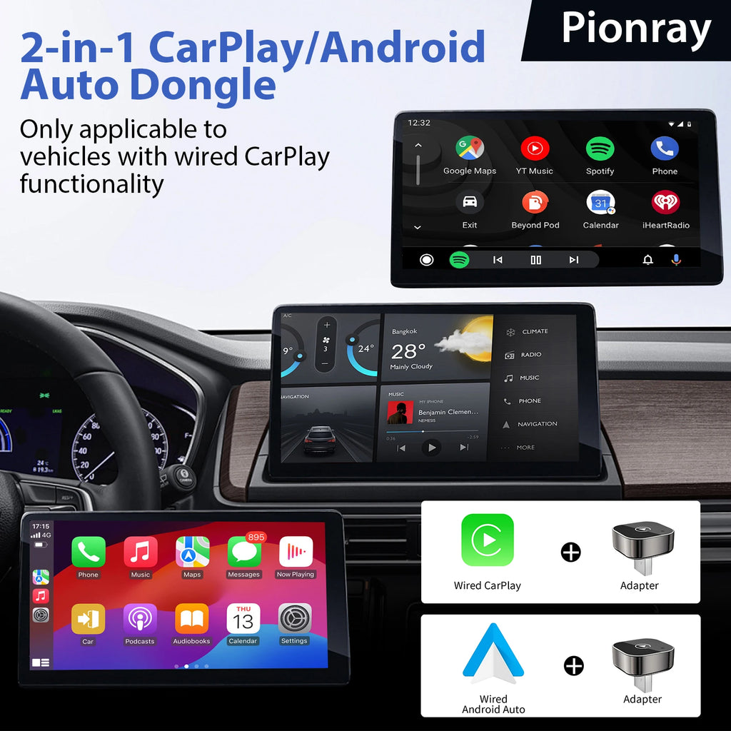 Pionray™ Wireless CarPlay & Android Auto Adapter