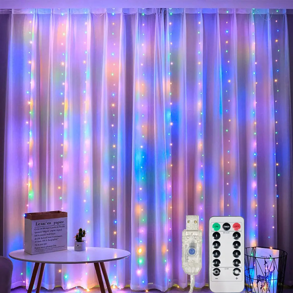 TwinkleGlow USB Curtain String Lights